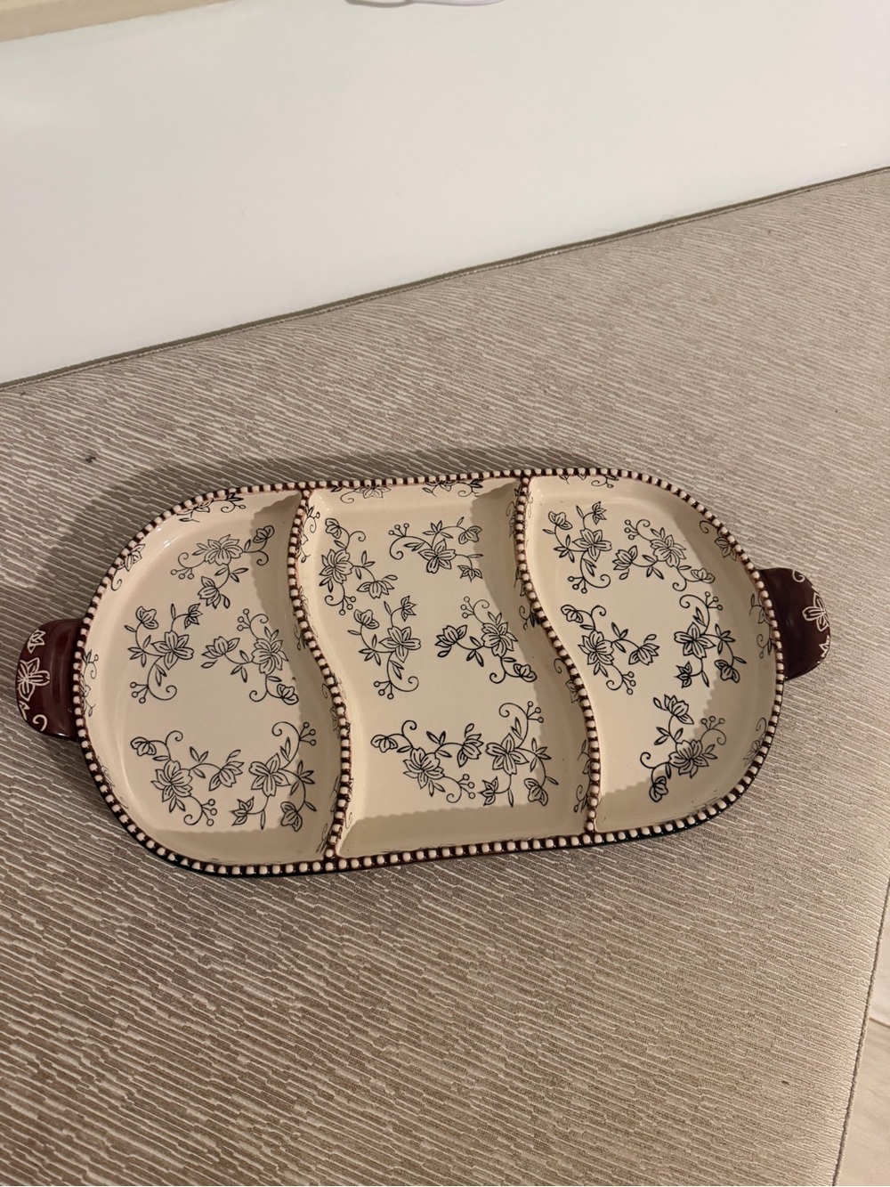 Temp-Tations Floral Lace 3-Section Divided Serving Platter with Handles